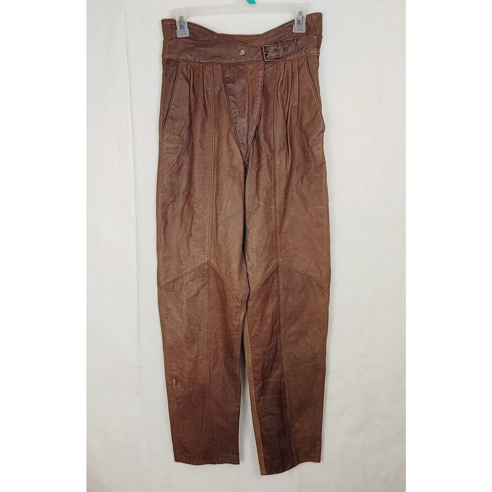 Vintage G-III brown distressed leather pants Size 6 Western Boho Biker Indie